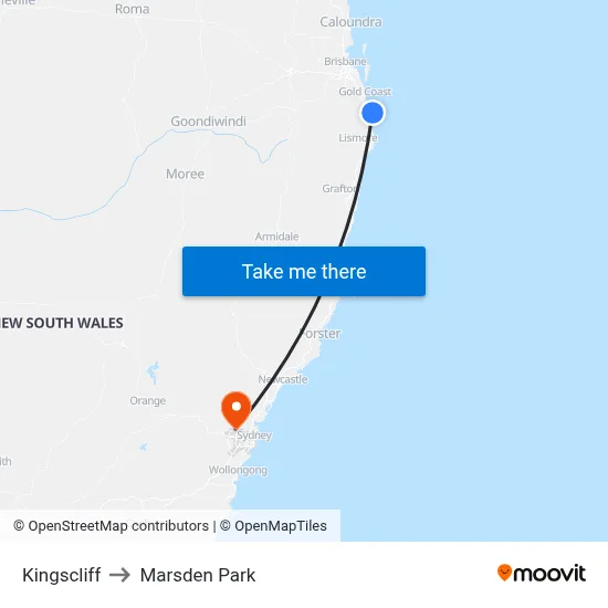 Kingscliff to Marsden Park map