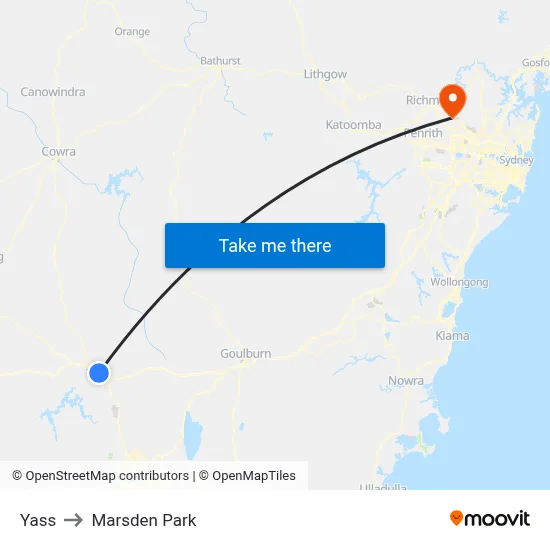 Yass to Marsden Park map