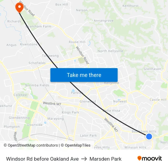 Windsor Rd before Oakland Ave to Marsden Park map