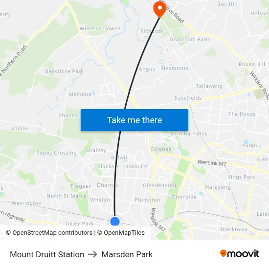 Mount Druitt Station to Marsden Park map