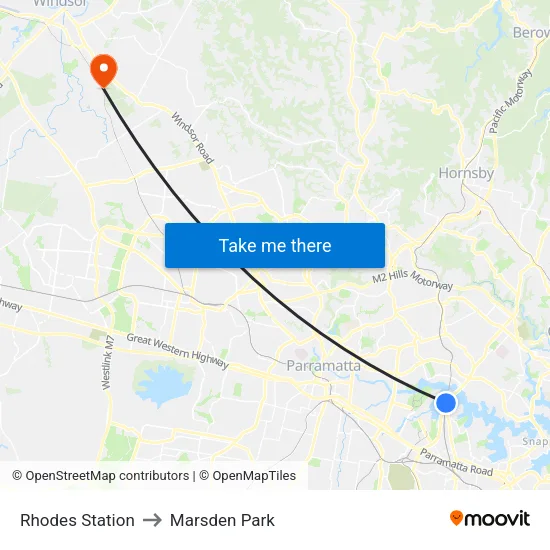 Rhodes Station to Marsden Park map