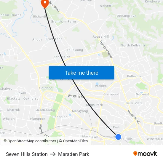 Seven Hills Station to Marsden Park map