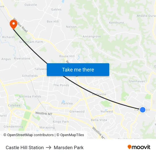 Castle Hill Station to Marsden Park map