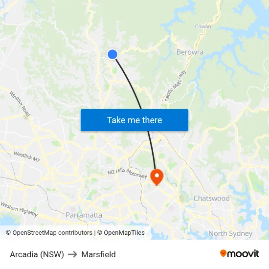 Arcadia (NSW) to Marsfield map