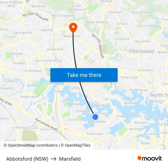 Abbotsford (NSW) to Marsfield map