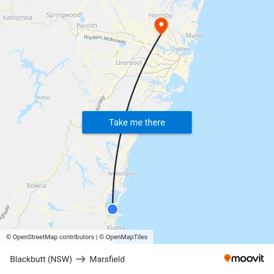 Blackbutt (NSW) to Marsfield map