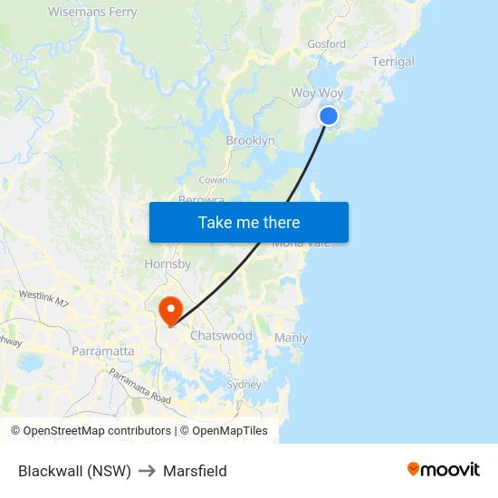 Blackwall (NSW) to Marsfield map