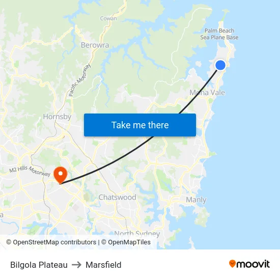 Bilgola Plateau to Marsfield map
