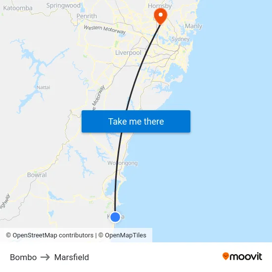 Bombo to Marsfield map