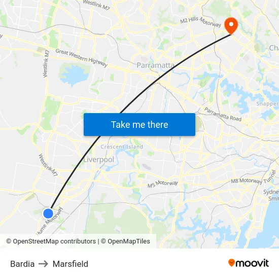 Bardia to Marsfield map