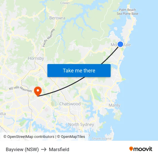 Bayview (NSW) to Marsfield map