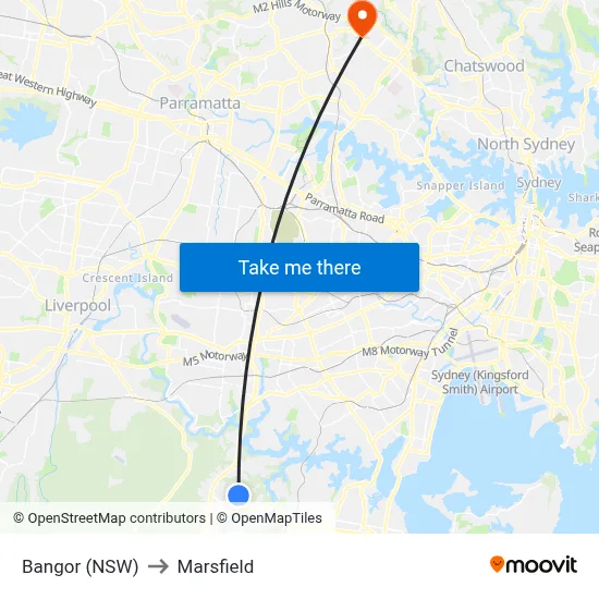 Bangor (NSW) to Marsfield map