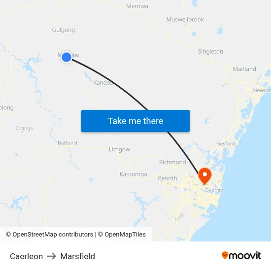 Caerleon to Marsfield map