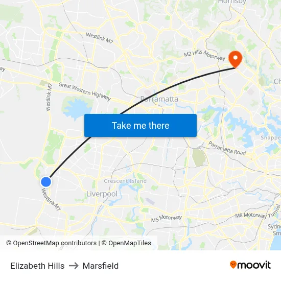 Elizabeth Hills to Marsfield map