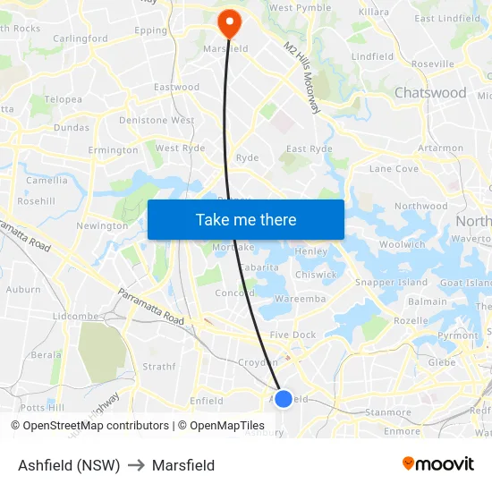 Ashfield (NSW) to Marsfield map