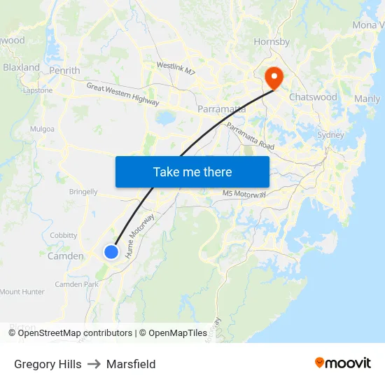 Gregory Hills to Marsfield map