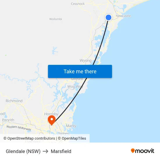 Glendale (NSW) to Marsfield map