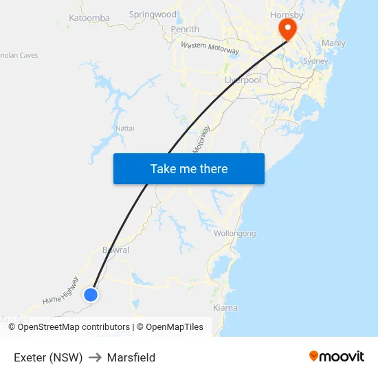 Exeter (NSW) to Marsfield map
