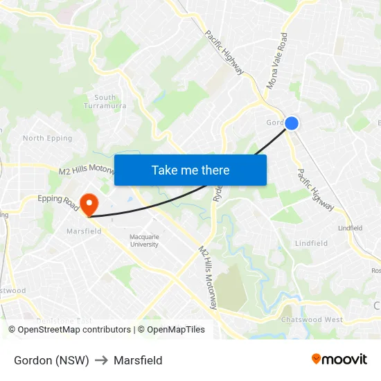 Gordon (NSW) to Marsfield map