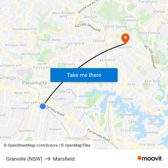 Granville (NSW) to Marsfield map