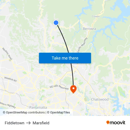Fiddletown to Marsfield map