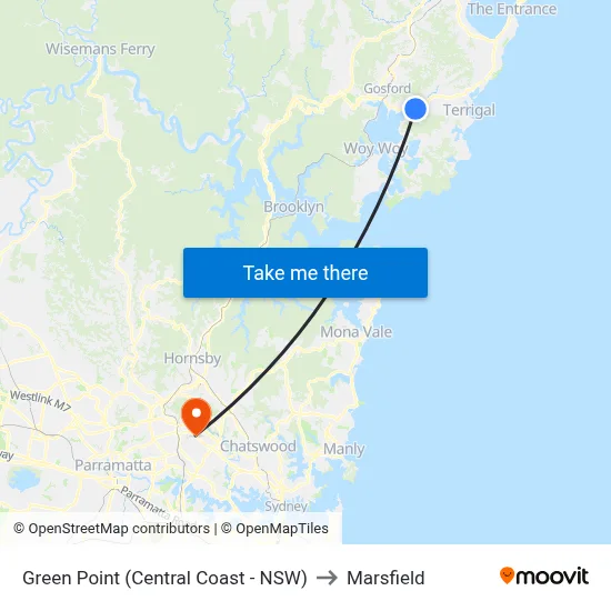Green Point (Central Coast - NSW) to Marsfield map