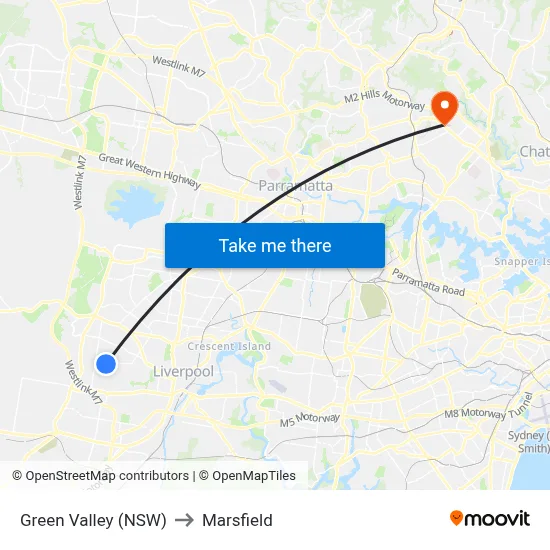 Green Valley (NSW) to Marsfield map