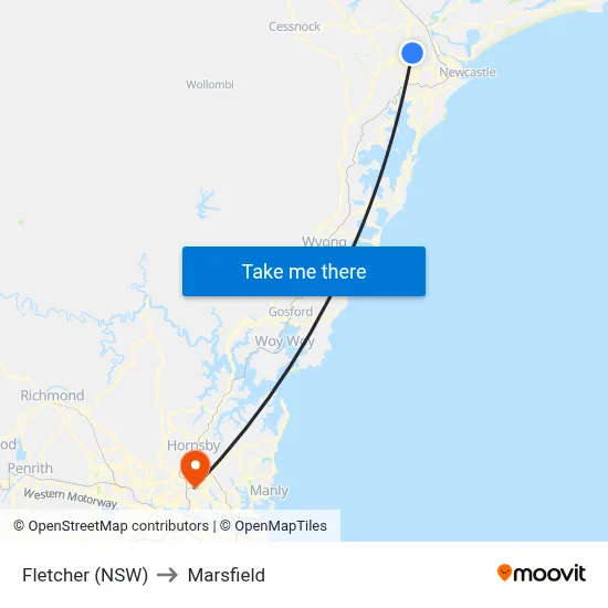 Fletcher (NSW) to Marsfield map