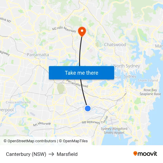 Canterbury (NSW) to Marsfield map
