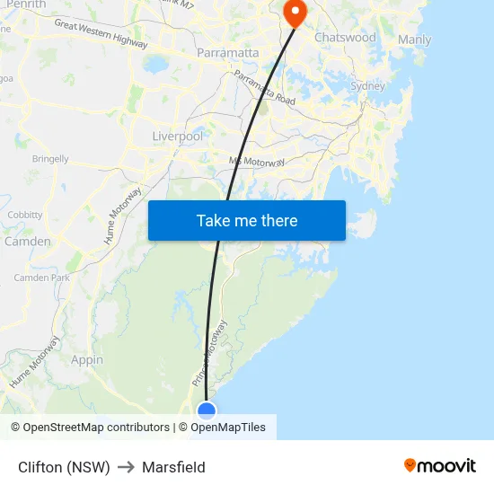 Clifton (NSW) to Marsfield map