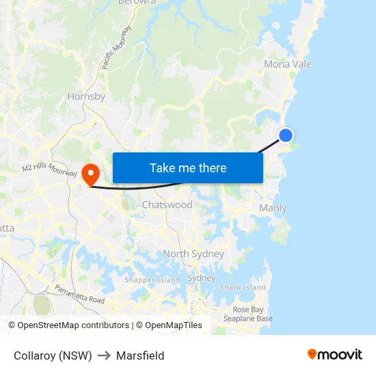Collaroy (NSW) to Marsfield map