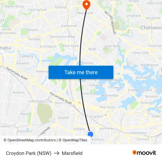 Croydon Park (NSW) to Marsfield map