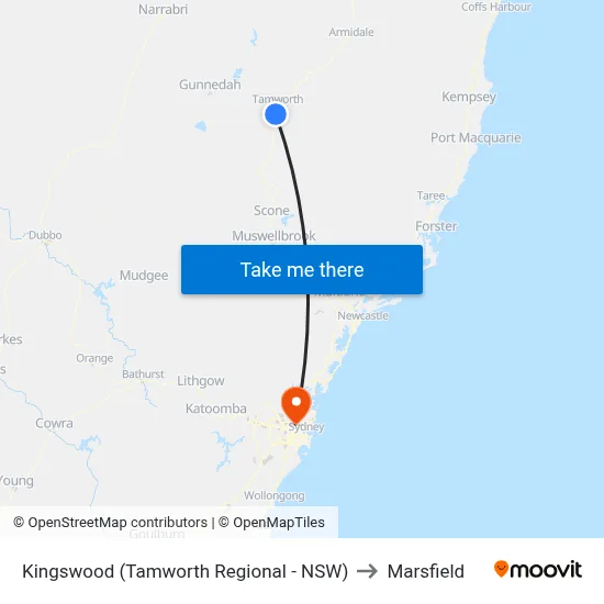 Kingswood (Tamworth Regional - NSW) to Marsfield map