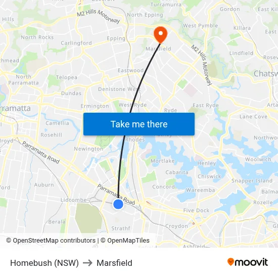 Homebush (NSW) to Marsfield map