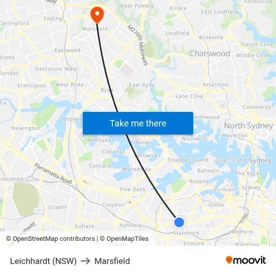 Leichhardt (NSW) to Marsfield map
