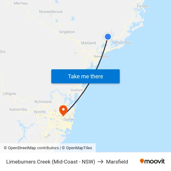 Limeburners Creek (Mid-Coast - NSW) to Marsfield map