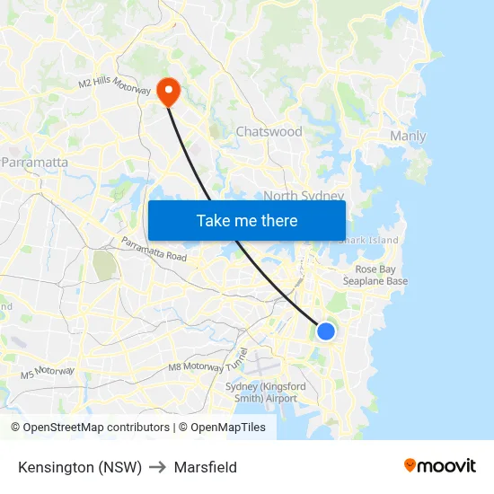 Kensington (NSW) to Marsfield map