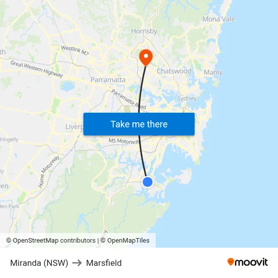 Miranda (NSW) to Marsfield map