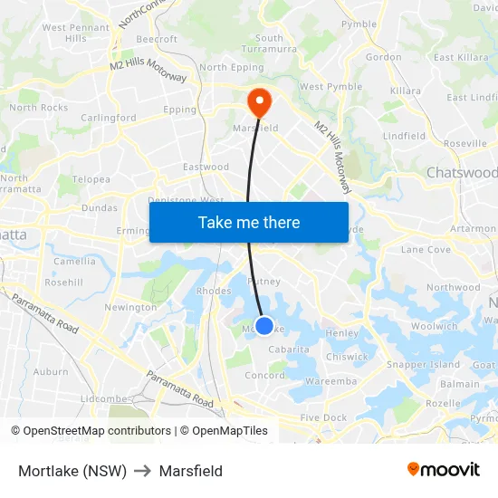 Mortlake (NSW) to Marsfield map