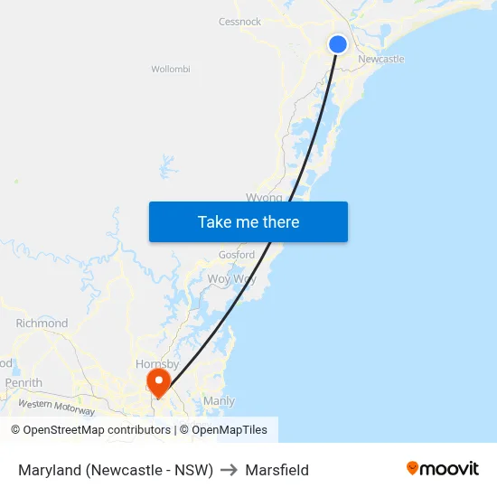 Maryland (Newcastle - NSW) to Marsfield map