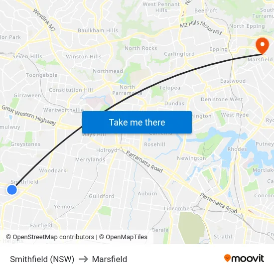 Smithfield (NSW) to Marsfield map