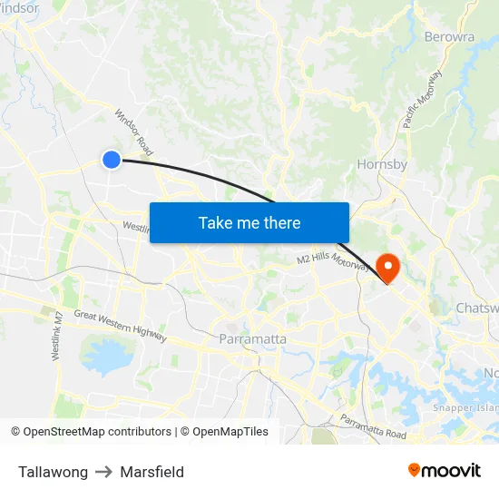 Tallawong to Marsfield map
