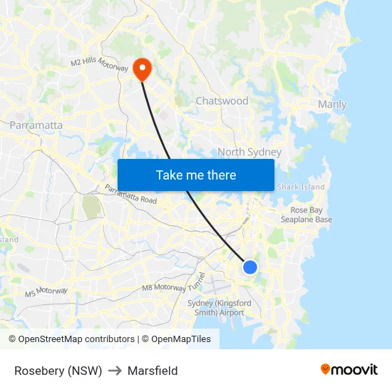 Rosebery (NSW) to Marsfield map