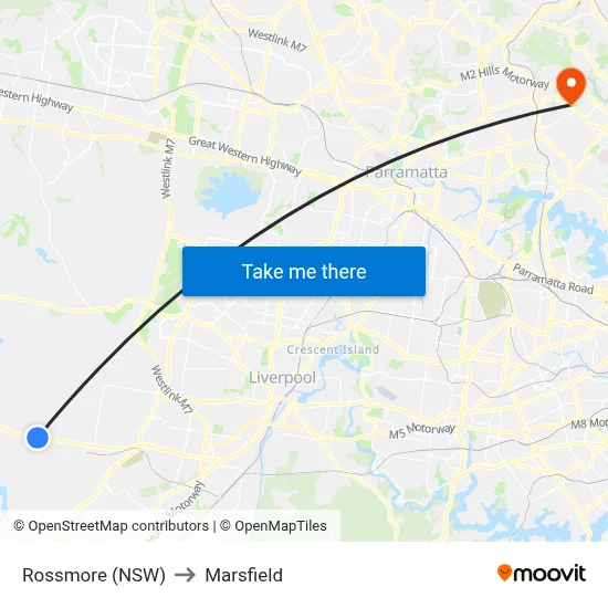 Rossmore (NSW) to Marsfield map