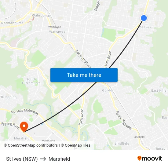 St Ives (NSW) to Marsfield map