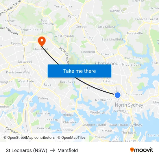 St Leonards (NSW) to Marsfield map