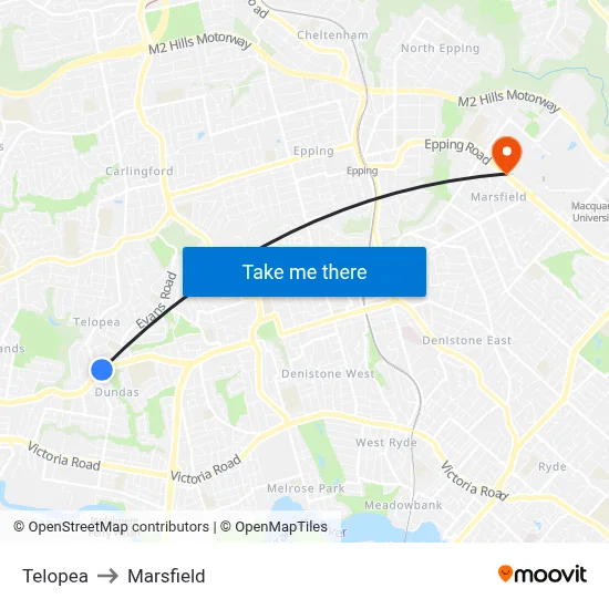 Telopea to Marsfield map