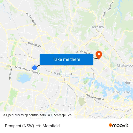 Prospect (NSW) to Marsfield map