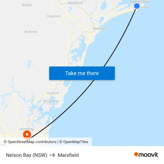 Nelson Bay (NSW) to Marsfield map