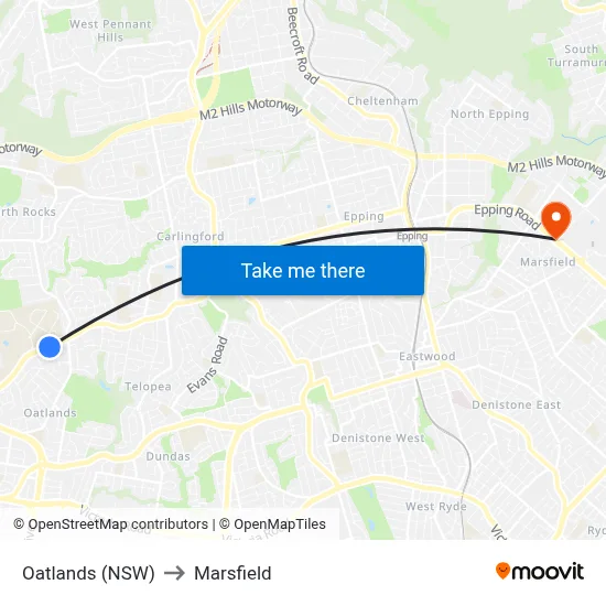 Oatlands (NSW) to Marsfield map